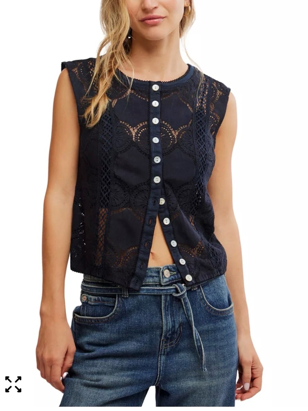Free People Jae Knit Lace Button-Front Top